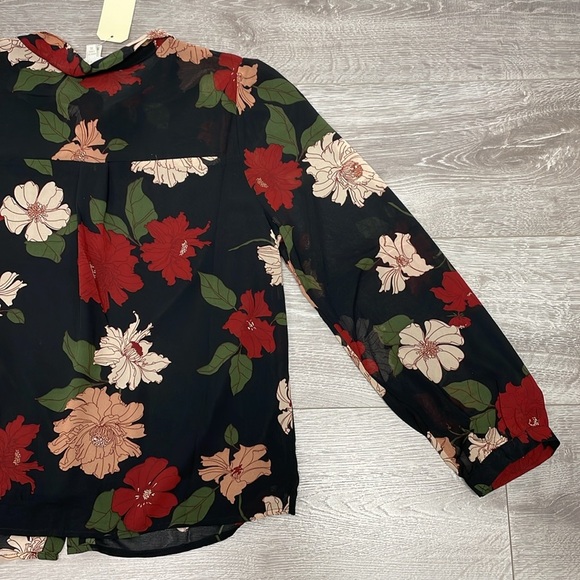 NWT Monteau Los Angeles Black Floral Long Sleeve Blouse XL - Picture 16 of 16